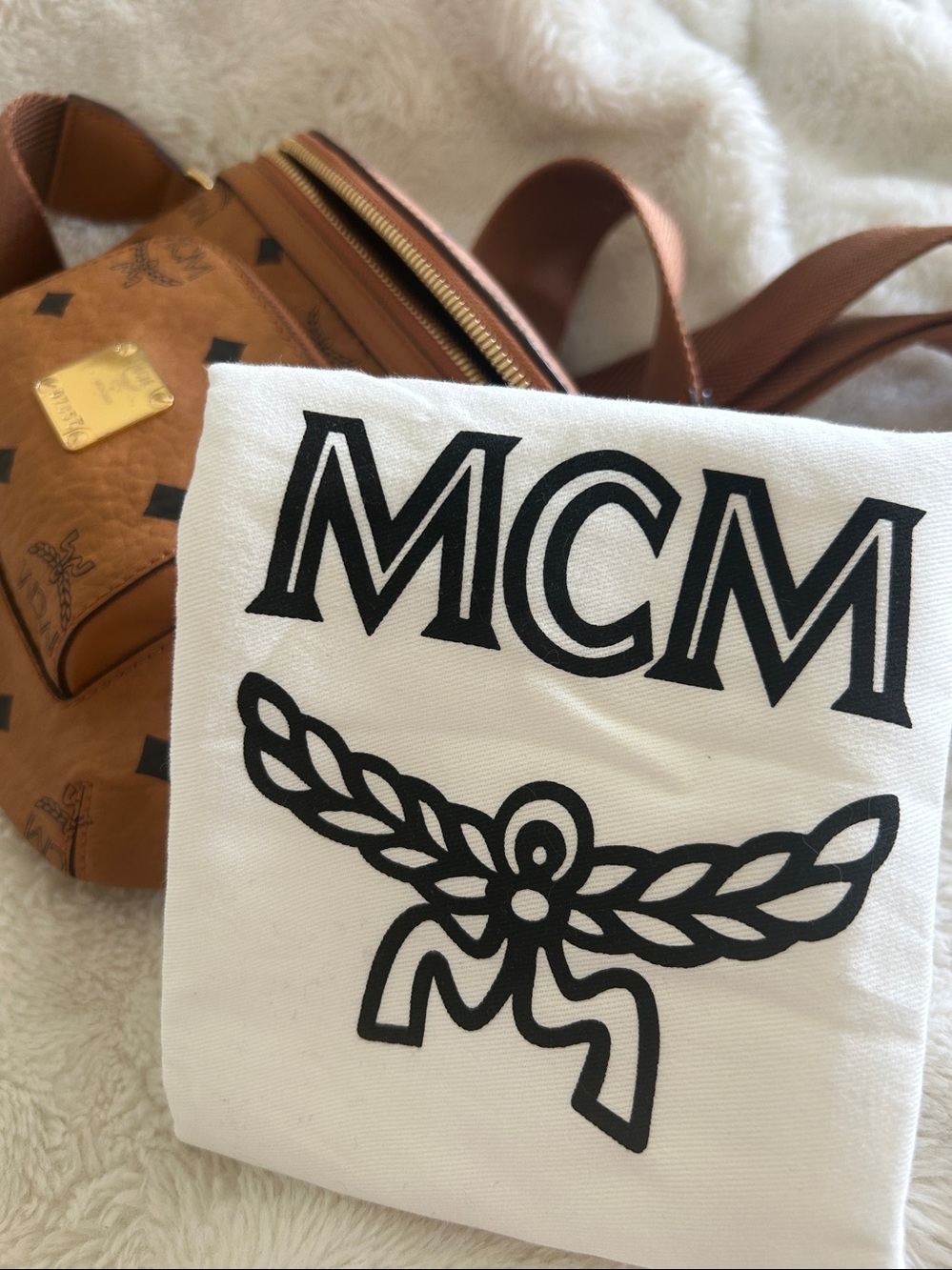 MCM Cognac Visetos Monogram Mini Crossbody Belt Bag with Gold Hardware - Picture 11 of 11